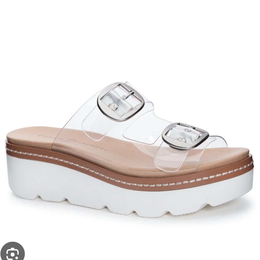 Chinese Laundry Clear and White Platform Sandals